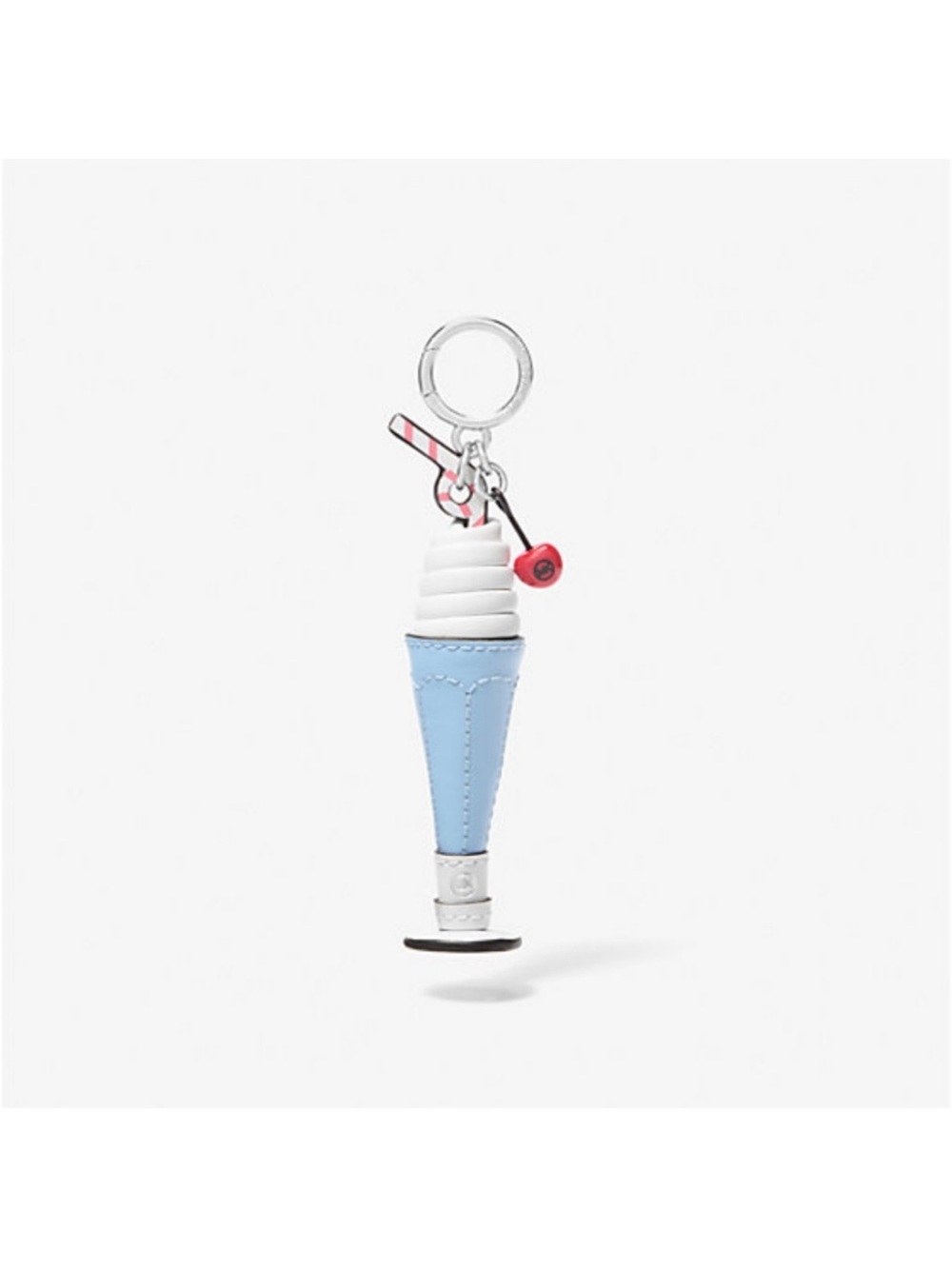 Michael Kors Ice Cream Cone Keychain Bag Charm Blue Leather Silver Tone